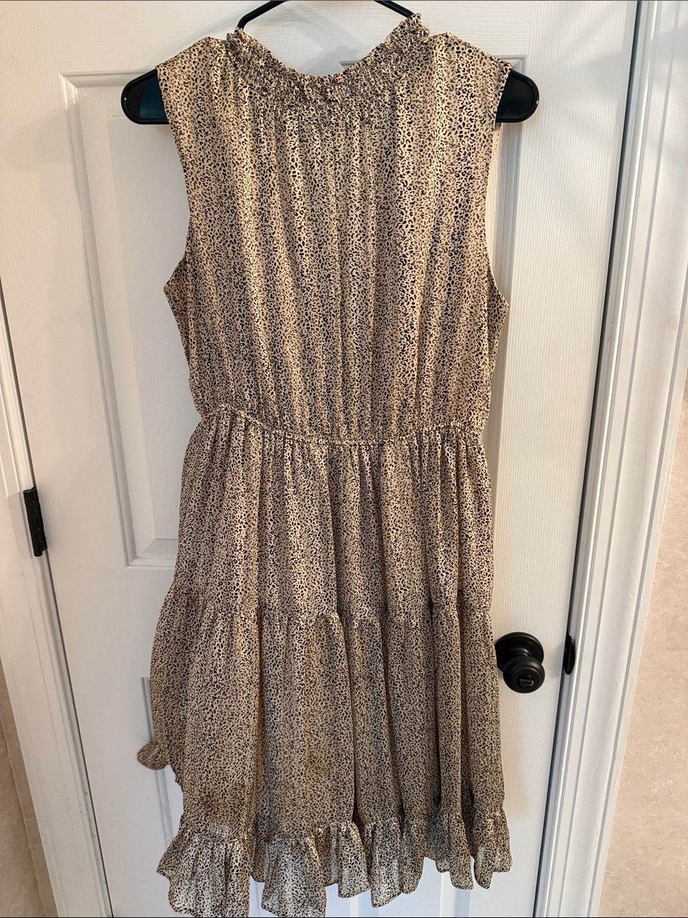 Girls' Cream & Black Printed Tiered Dress